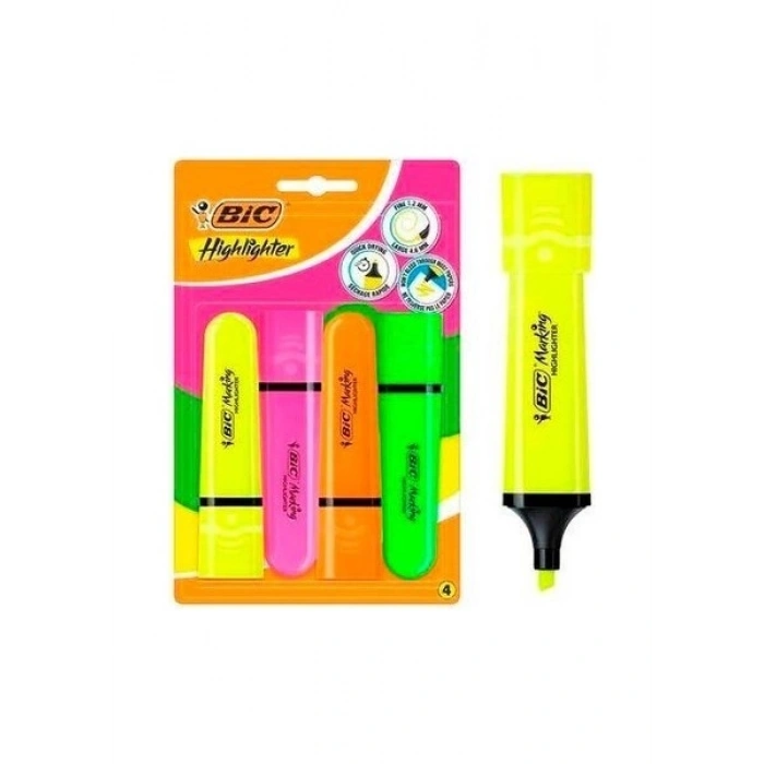 Bic Marking Flat Highlighter 4lü Canlı/Parlak Blister Kalem (519521)