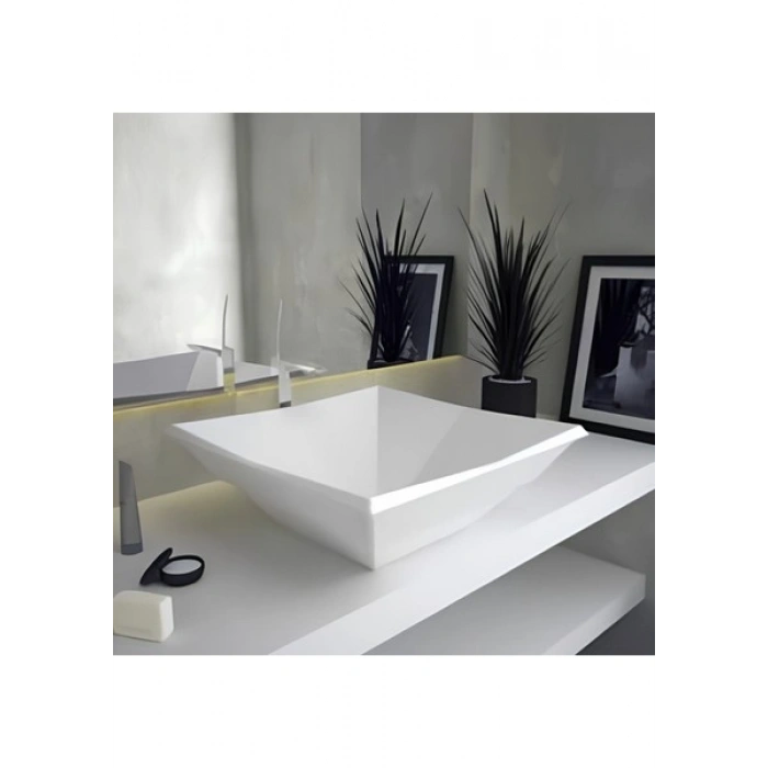 Bien Kristal Kare Beyaz Deliksiz Lavabo 41 Cm