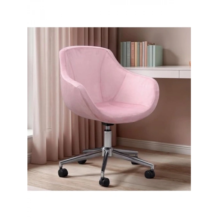 Bilgisayar ve Çalışma Koltuğu – Pembe Renk, Krom Ayak