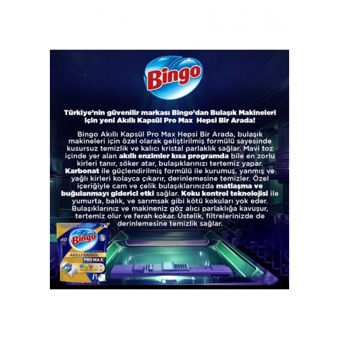 Bingo Akıllı Kapsül Pro Max Bulaşık Makinesi Deterjanı Tableti 20 Adet