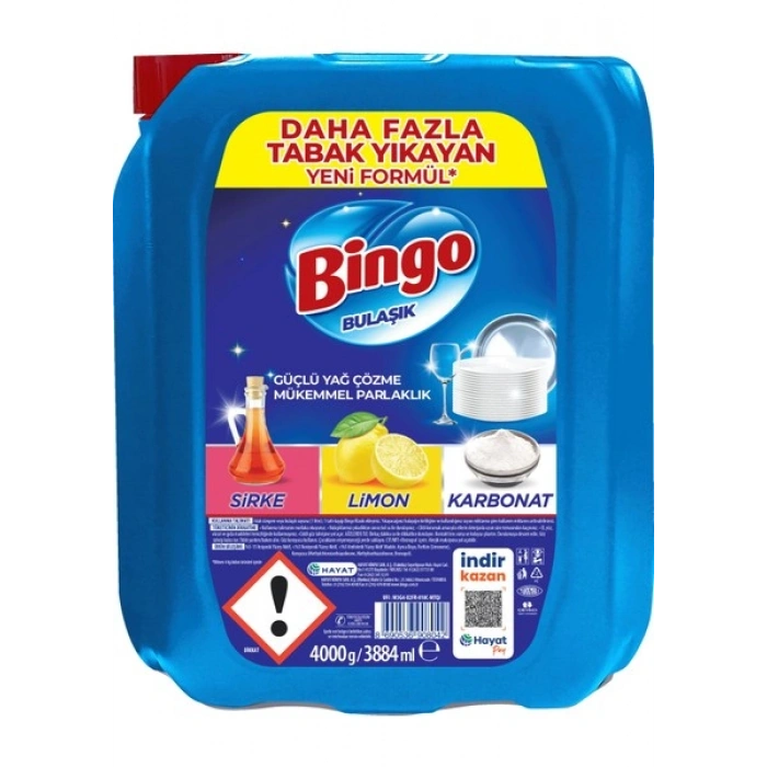 Bingo Sıvı Bulaşık Deterjanı 4 KG Limon Kokulu