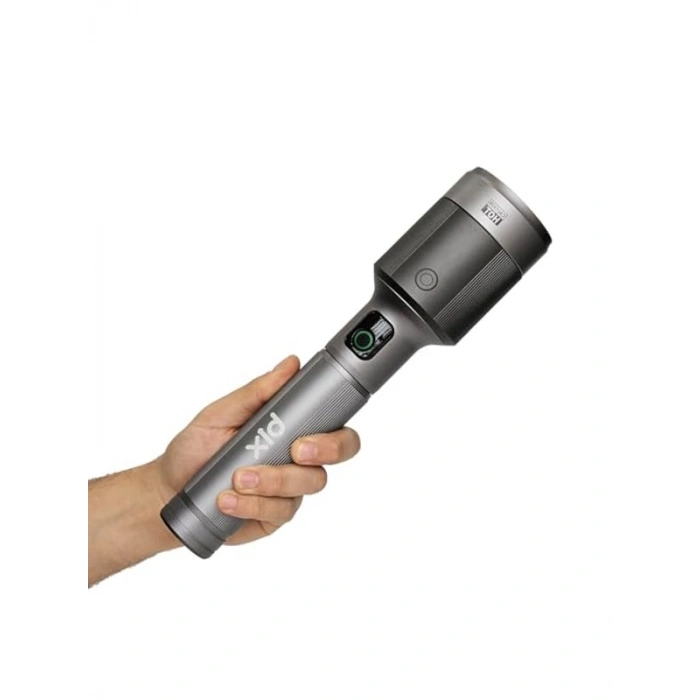 Bix Flashlight BX5102FL 60W LED, Max. 3000 Lümen Parlaklık ve 1000 Metreye Ka Uzun Menzilli, Şarj Edilebilir, LED Güç Göstergeli ve Çok Modlu Acil Durum Kamp Elektrik Kesintileri Outdoor için Kompa          [ A]