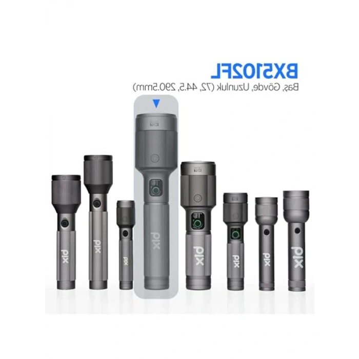 Bix Flashlight BX5102FL 60W LED, Max. 3000 Lümen Parlaklık ve 1000 Metreye Ka Uzun Menzilli, Şarj Edilebilir, LED Güç Göstergeli ve Çok Modlu Acil Durum Kamp Elektrik Kesintileri Outdoor için Kompa          [ A]