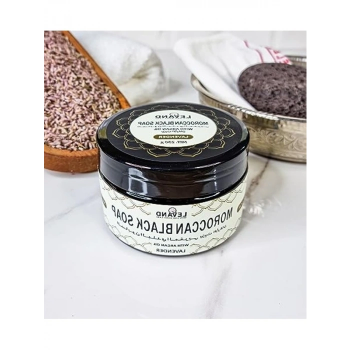 Black Moroccan Soap by LEVAND - Choose from 4 Scents | Natural Exfoliating Soap (Lavender)