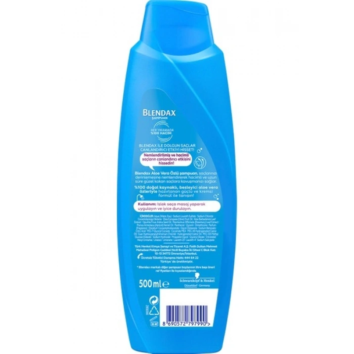Blendax Yoğun Nemlendirme Aloe Vera Özlü Şampuan 500 ml Kuru Saçlar İçin