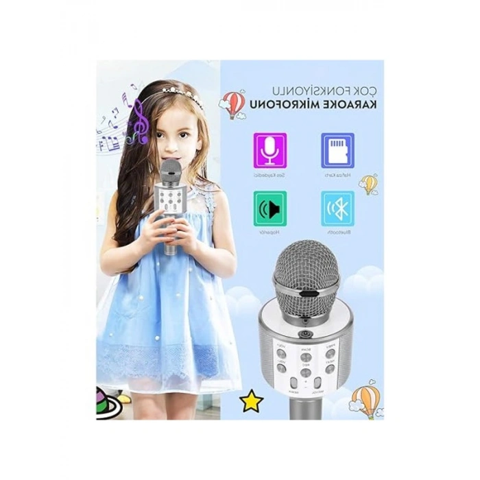 Bluetooth Karaoke Mikrofon, USB, TF ve Aux Girişi ile