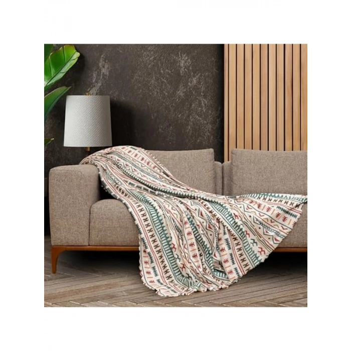 Boho Etnik Desenli Mikrofiber Koltuk Örtüsü, Kaymaz 130x180 cm