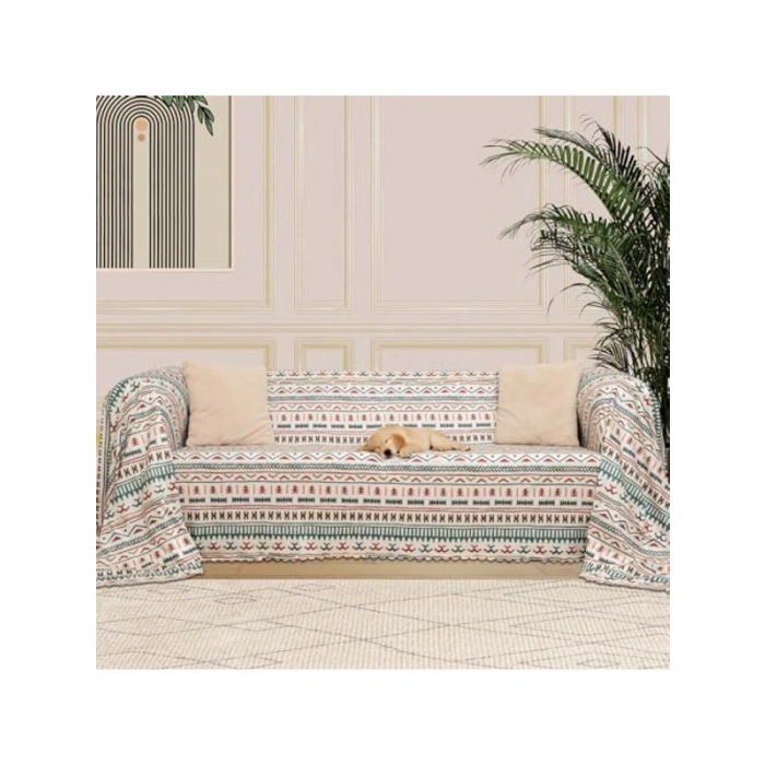 Boho Etnik Desenli Mikrofiber Koltuk Örtüsü, Kaymaz 130x180 cm