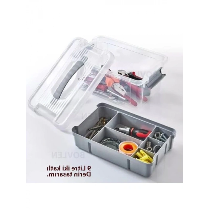 Bölmeli 9 Litre Şeffaf Organizer Kutu, Ev ve Araba için Saklama Çözümü