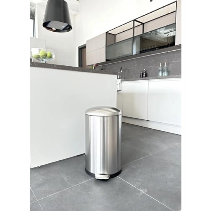 Bombe Kapaklı 30 Lt Paslanmaz Çelik Çöp Kovası