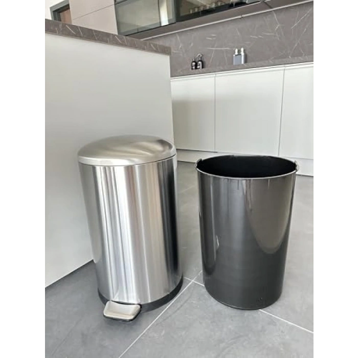 Bombe Kapaklı 30 Lt Paslanmaz Çelik Çöp Kovası