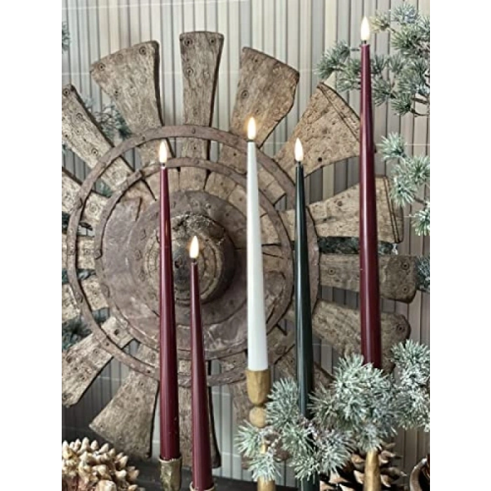 Bordo Renkli 2li Led Mum Seti - 38 cm