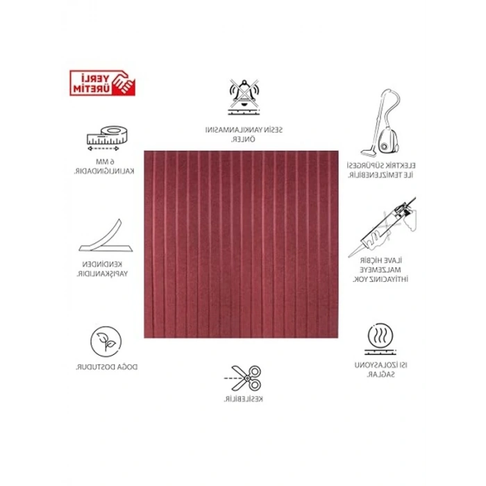 Bordo Renkli 45x90 Cm Keçe Panel, 2 Adet Paket
