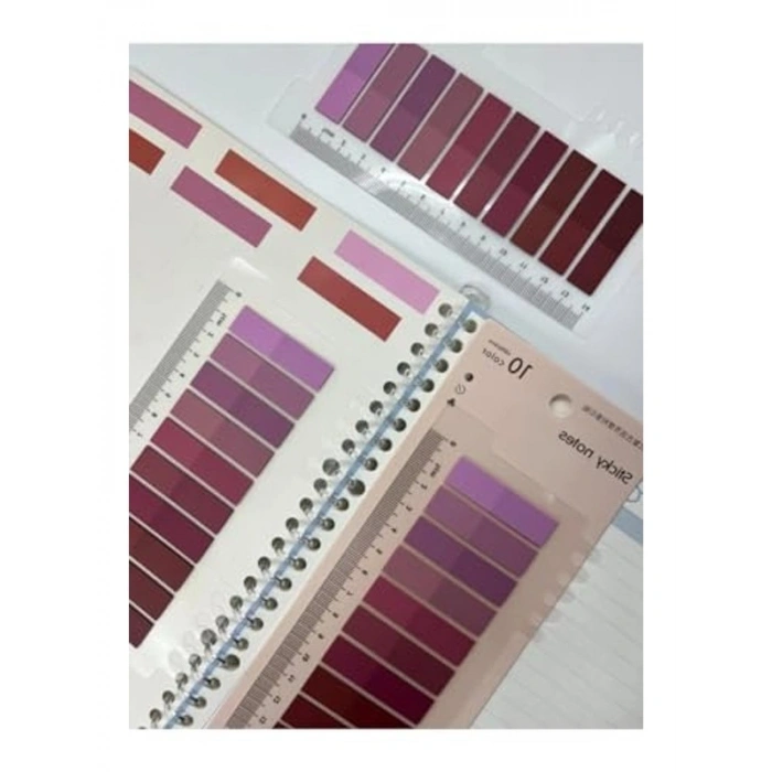 Bordo Tonlarında 10 Renkli Cetvelli İndeks Sticker Seti