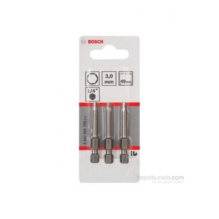 Bosch - 3Lü Paket - Ekstra Sert Seri Vidalama Ucu - Hex 3, 49 Mm
