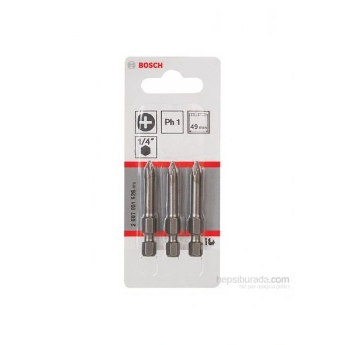 Bosch - 3Lü Paket - Ekstra Sert Seri Vidalama Ucu - Ph 1, 49 Mm