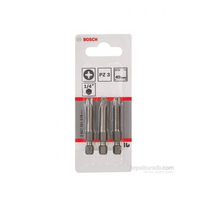 Bosch - 3Lü Paket - Ekstra Sert Seri Vidalama Ucu - Pz 3, 49 Mm