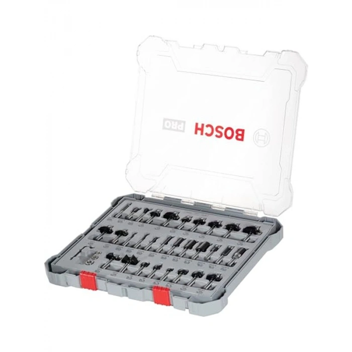 Bosch 30 parçalı freze seti karışık (ahşap için, 8 mm şaftlı üst freze aksesuarı)