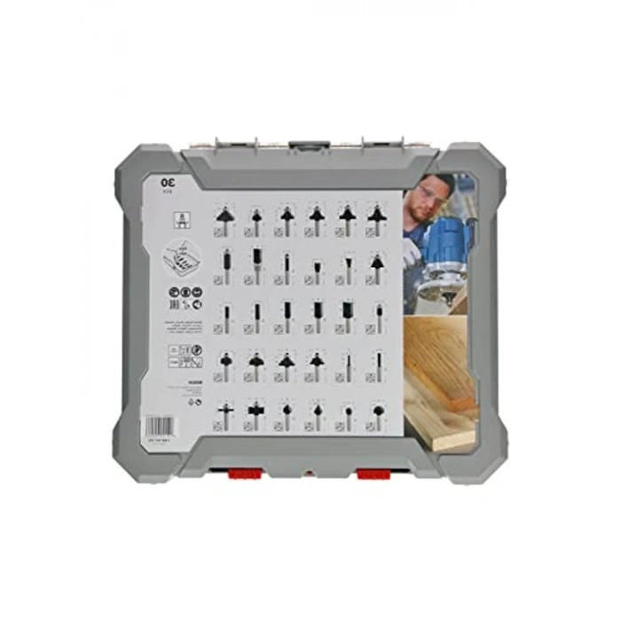 Bosch 30 parçalı freze seti karışık (ahşap için, 8 mm şaftlı üst freze aksesuarı)