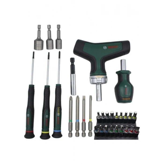Bosch 31 Parça T Saplı Bits Uyumlu Cırcırlı ve Klemens Tornavida