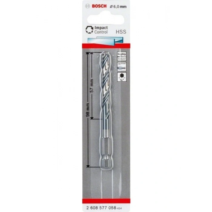 Bosch - Altıgen Şaftlı - Impact Control - HSS Metal Matkap Ucu 6,0*98mm