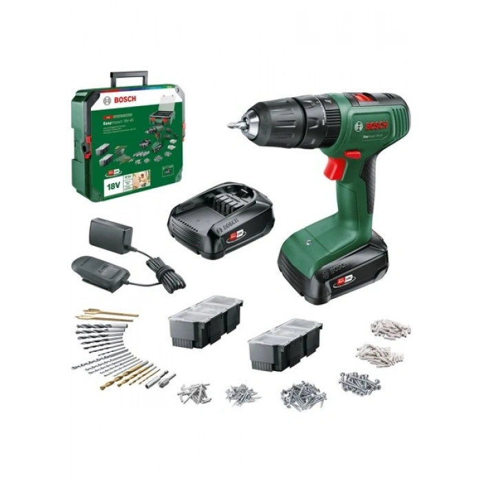 Bosch Easyımpact 18V-40 1.5AH Çift Akü Darbeli Delme/vidalama + 241 Parça Aksesuar Seti