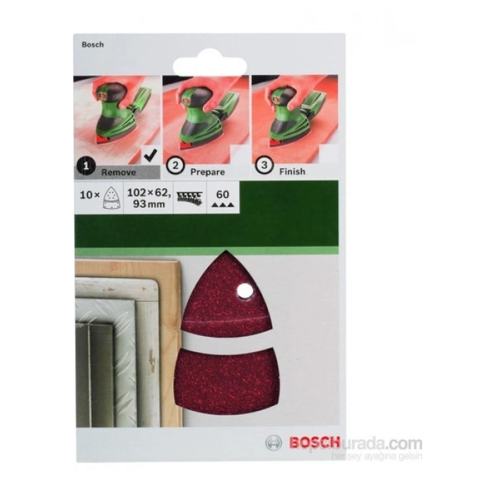 Bosch - Multi Zımpara Kağıdı 10Lu, 102 X 62/93 Mm 60 Kum 11 Deli