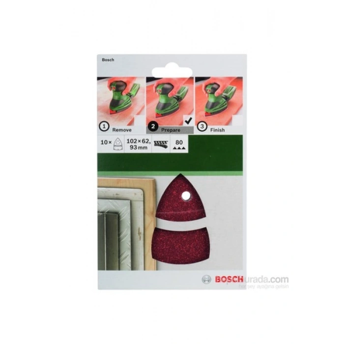 Bosch - Multi Zımpara Kağıdı 10Lu, 102 X 62/93 Mm 80 Kum 11 Delik