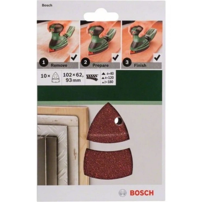 Bosch Multi Zımpara Kağıdı 10lu Set, 102 X 62/93 Mm40/120/180 Ku