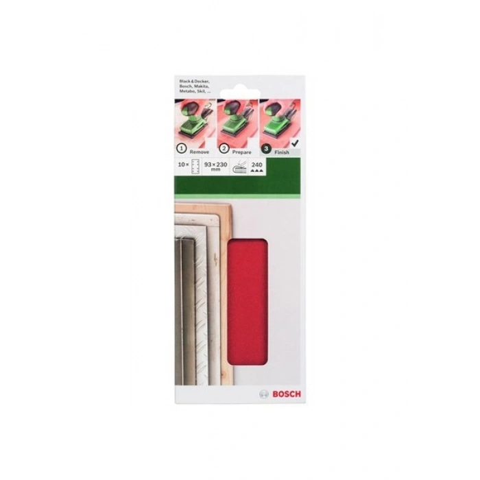 Bosch - Titreşimli Zımpara Kağıdı 10Lu, 93 X 230 Mm 240 Kum 8 Delik