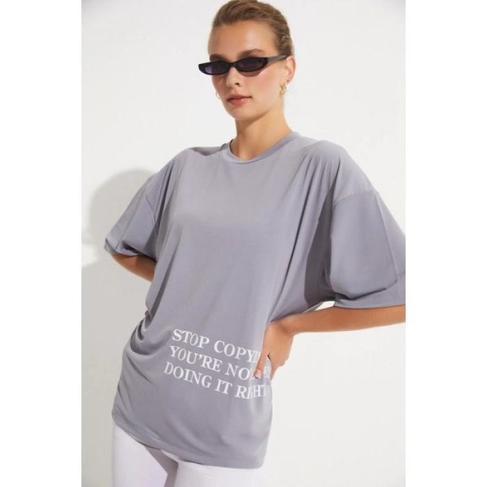 Brav BRV-029 Gri Kadın Tshirt