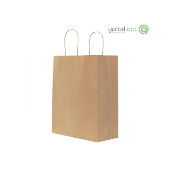 Bükümlü Saplı Kraft Kağıt Torba, 12x25x31 cm, 25 Adet Alışveriş Ambalajı