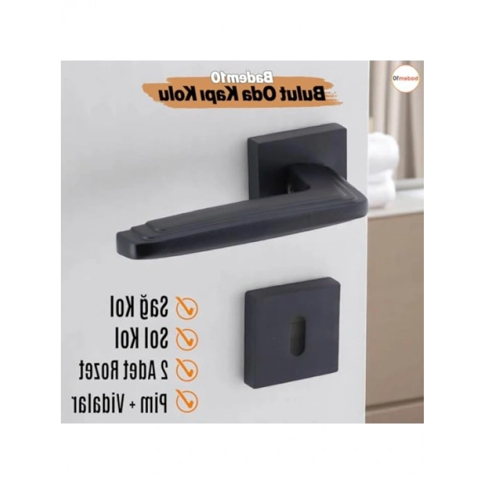 Bulut Oda Siyah Kapı Kolu, Kare Rozetli Kilitlenebilir İç Kapı Takımı