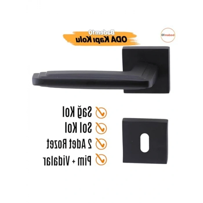 Bulut Oda Siyah Kapı Kolu, Kare Rozetli Kilitlenebilir İç Kapı Takımı