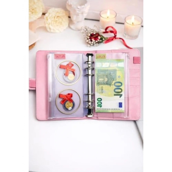 Bütçe Planlayıcı Cüzdan, Pembe Renk ve Gümüş Mekanizma ile Şık