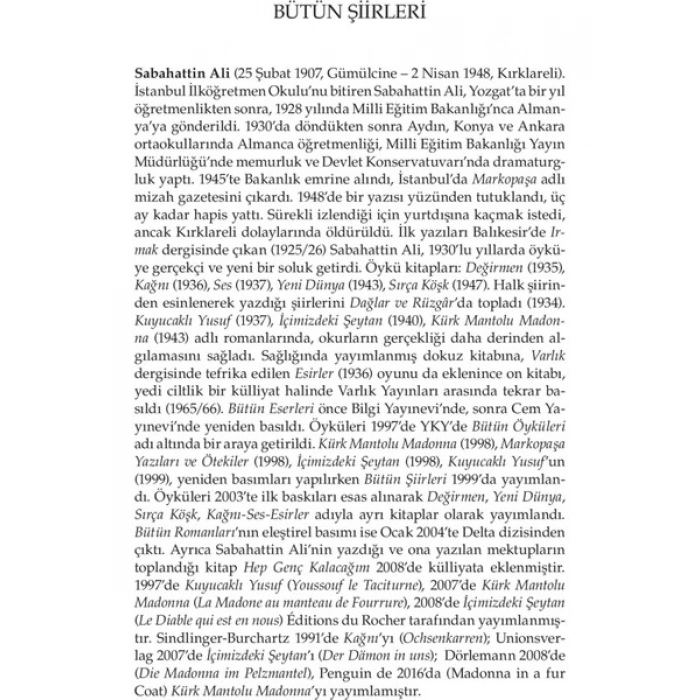 Bütün Şiirleri - Sabahattin Ali