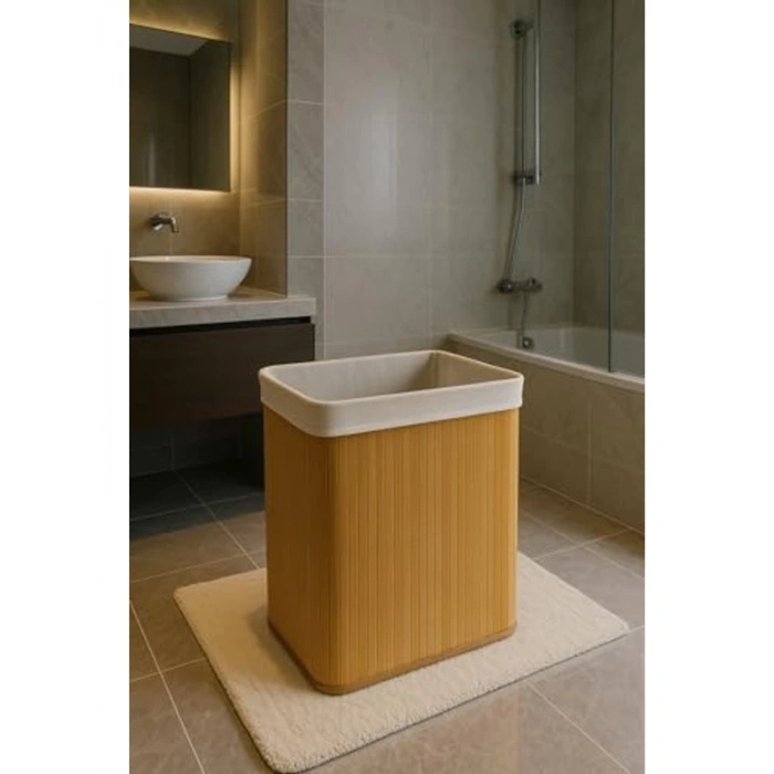 Büyük Boy 100 LT Bambu Çamaşır Sepeti, 60x52x32 cm Ölçülerinde