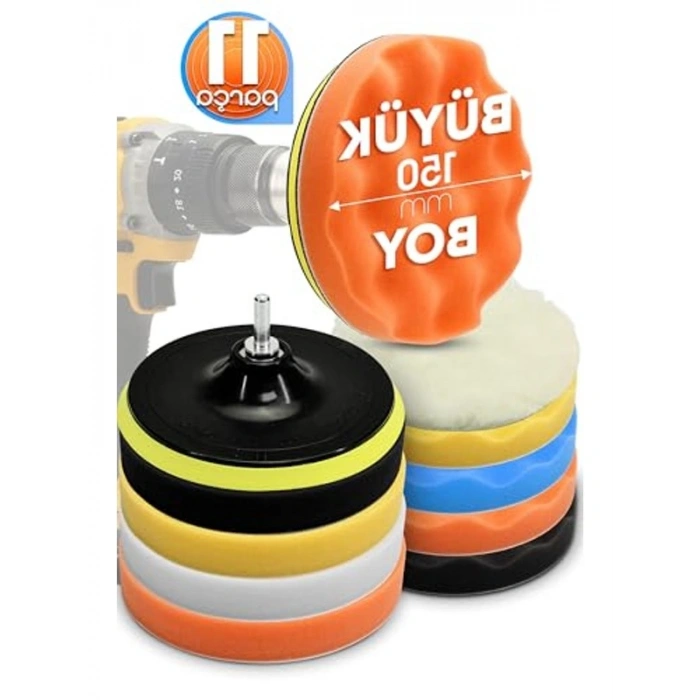 Büyük Boy 150mm Pasta Cila Süngeri Seti - 11 Parça Matkap Uyumlu
