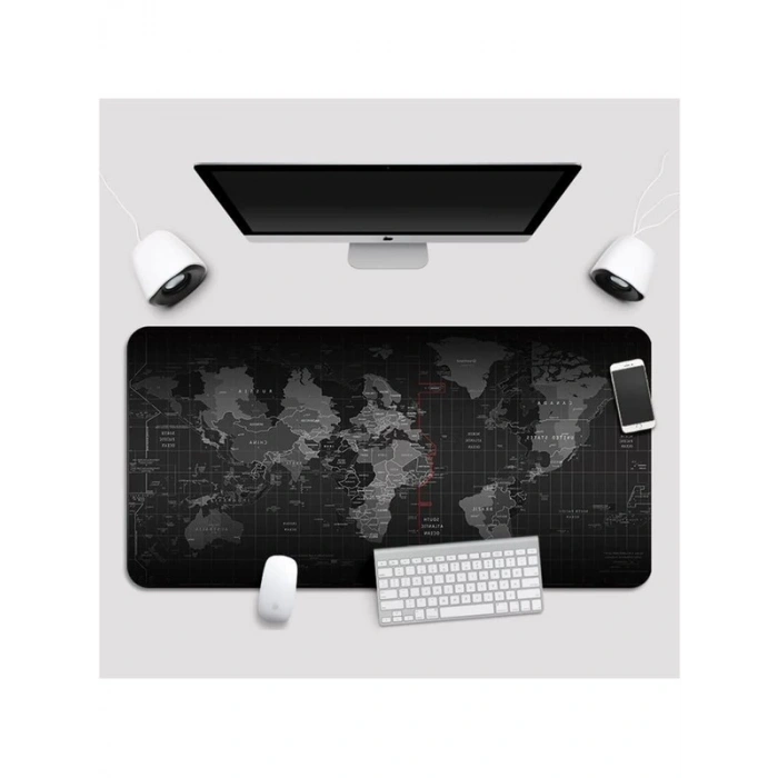 Büyük Boy Dünya Desenli Kaymaz Mouse Pad, 88x40 cm