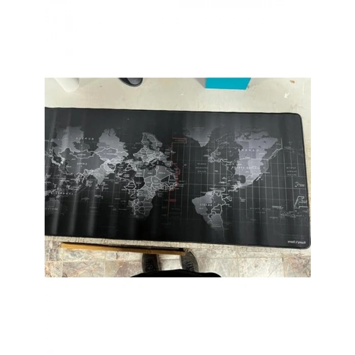 Büyük Boy Dünya Desenli Kaymaz Mouse Pad, 88x40 cm