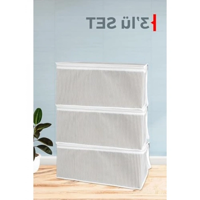 Büyük Boy Kumaş Organizer, 3 Adet, 65x45x22 cm Gri Hurç