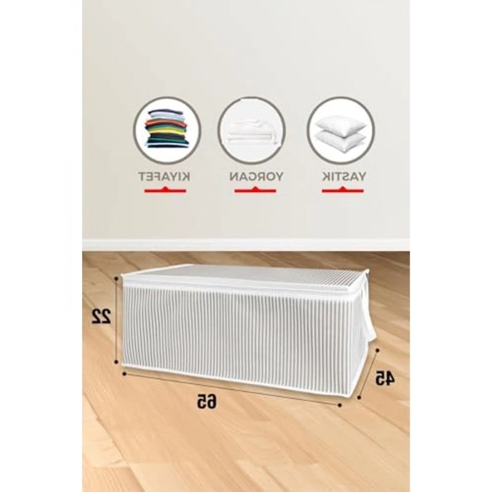 Büyük Boy Kumaş Organizer, 3 Adet, 65x45x22 cm Gri Hurç