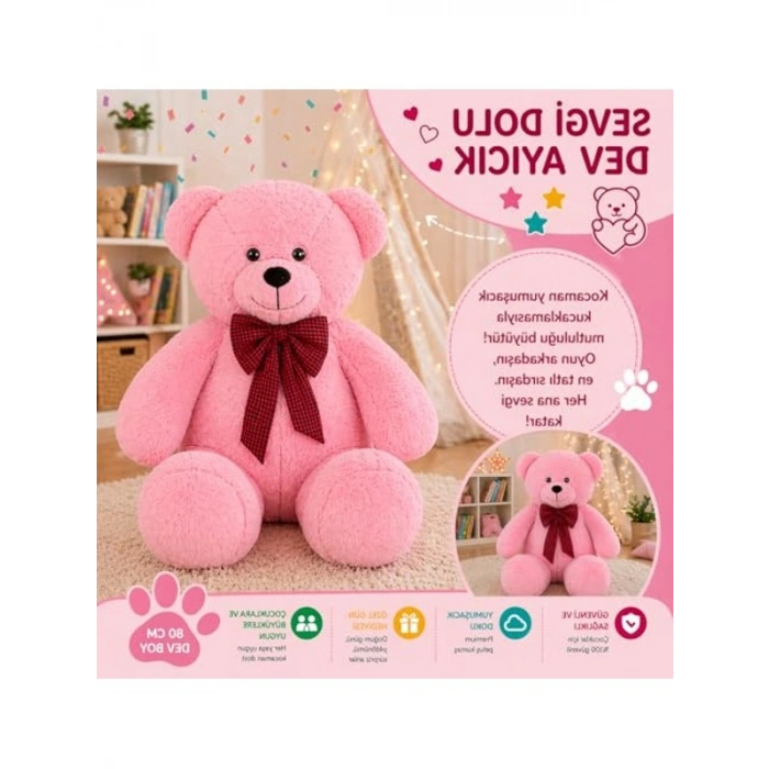 Büyük Boy Peluş Ayıcık, Yumuşak ve Sevimli, Pembe Renk