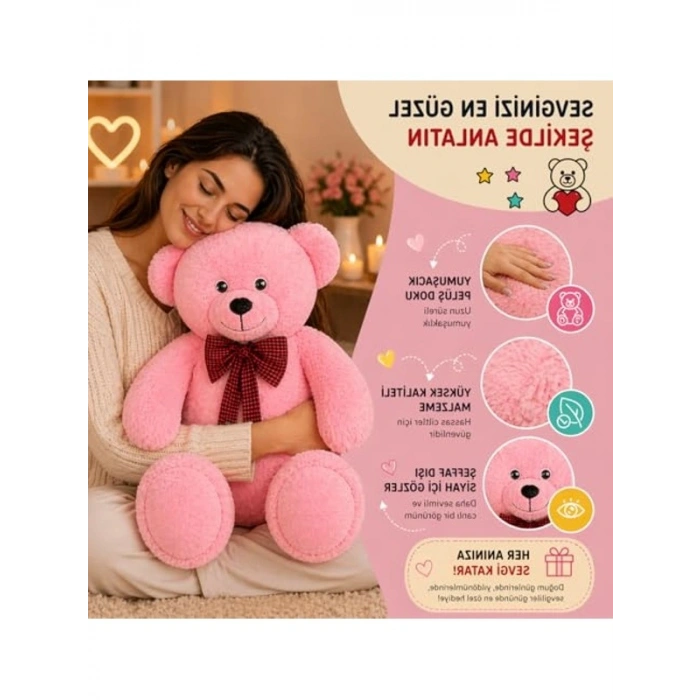 Büyük Boy Peluş Ayıcık, Yumuşak ve Sevimli, Pembe Renk