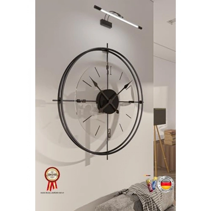 Büyük Boy Şeffaf Cam Duvar Saati, Modern Tasarım, 55 x 55 cm