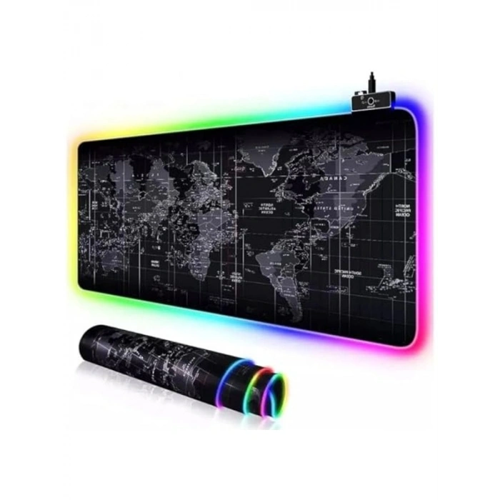 RGB Aydınlatmalı Büyük Oyuncu Mousepad, Dünya Haritası Desenli 80x30 cm
