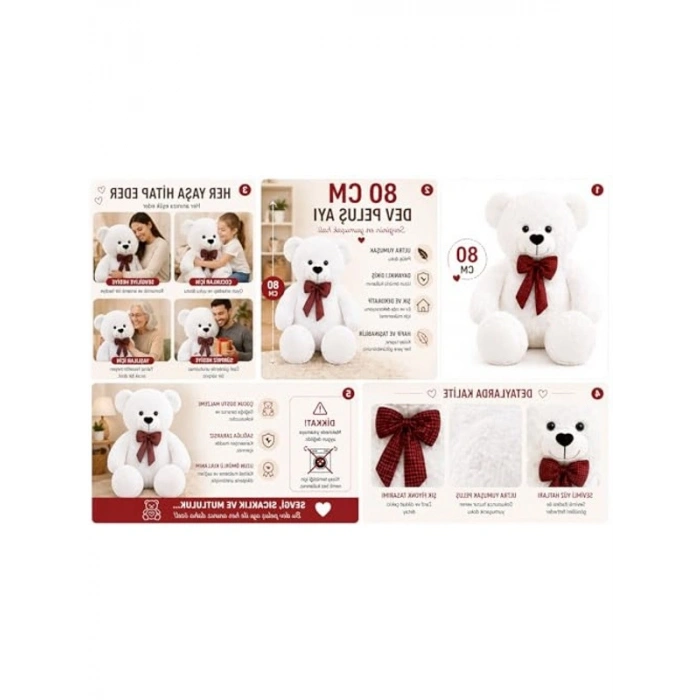 Büyük Peluş Ayı: 80 cm Boyutunda, Sarılmalık ve Sevgiliye Hediye