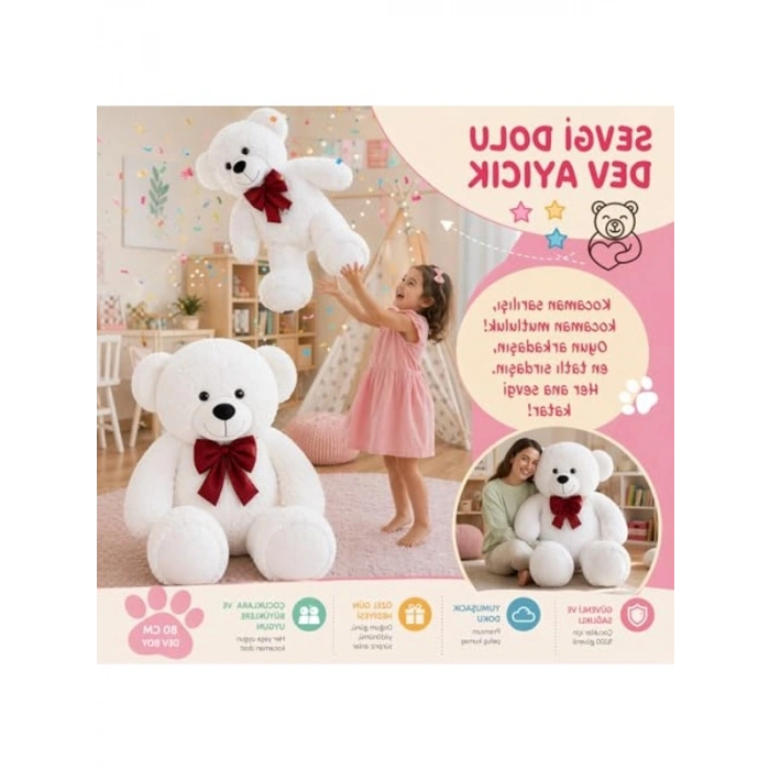 Büyük Peluş Ayı: 80 cm Boyutunda, Sarılmalık ve Sevgiliye Hediye