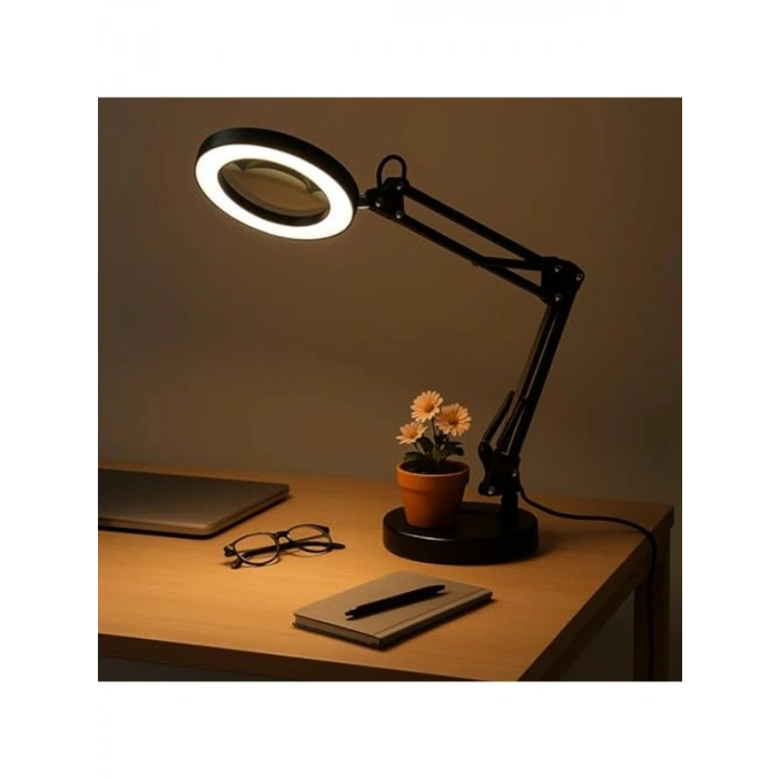Büyüteçli Masa Lambası USB Güç Bağlantılı 10X Büyütmeli LED Işıklı Masaüstü Lamba 360 Derece Dönebilen Başlıklı Ayarlanabilir Parlaklık Seviyeli Esnek Kollu Çalışma Lambası | FLB06