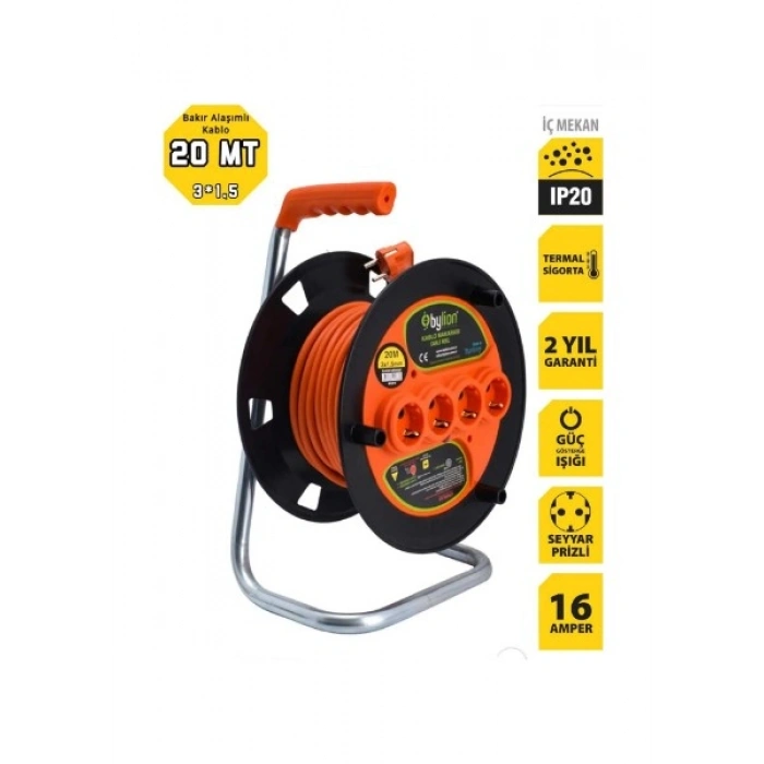 Bylion Makaralı Uzatma Kablosu 20 mt 3x1,5 mm Ttr Kablo